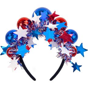 4th of July Headband, Red White and Blue Disco Ball Headband, USA Sparkling Headwear for Independence Day, USA Theme Parties Festive 250 Years Accessories for Women in Saudi Arabia