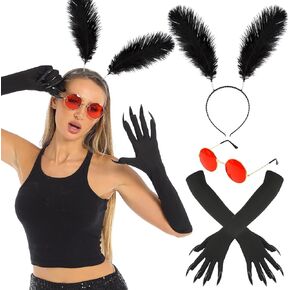 Halloween Mothman Costume Accessories Paw Gloves Glasses Feather Headband Unisex Women Men for Adults Halloween Party Cosplay No Tops (Classics) in Saudi Arabia
