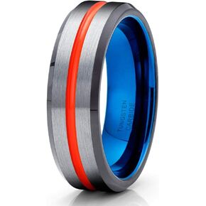 6mm Orange Tungsten Wedding Ring Blue Tungsten Ring Black Wedding Band Tungsten Carbide Ring Anniversary in Saudi Arabia