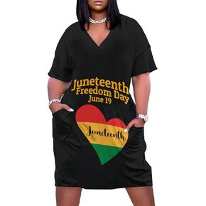 Juneteenth Freedom Day Women's Plus Size Dresses Loose Short Sleeve Summer Casual T-Shirt in Saudi Arabia