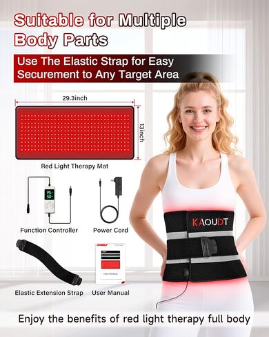 Red Light Therapy Mat 29.3" x 13", 330 LEDs Medical-Grade TPU Red Light Therapy Pad, 660nm&850nm Infrared Light Therapy for Body Pain Relief (Black) in Saudi Arabia
