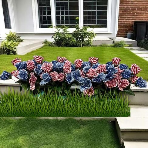 Patriotic Flowers 4th of July Artificial Flower Red White and Blue American Flag Rose Bouquet Independence Day Memorial Day Home Decoration Supplies 2 Pack in Saudi Arabia