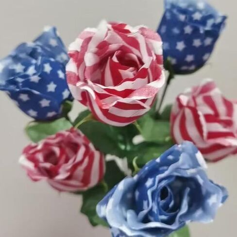 Patriotic Flowers 4th of July Artificial Flower Red White and Blue American Flag Rose Bouquet Independence Day Memorial Day Home Decoration Supplies 2 Pack in Saudi Arabia