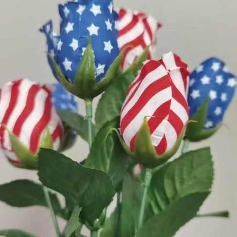 Patriotic Flowers 4th of July Artificial Flower Red White and Blue American Flag Rose Bouquet Independence Day Memorial Day Home Decoration Supplies 2 Pack in Saudi Arabia