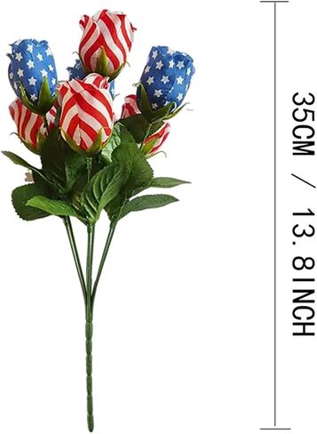 Patriotic Flowers 4th of July Artificial Flower Red White and Blue American Flag Rose Bouquet Independence Day Memorial Day Home Decoration Supplies 2 Pack in Saudi Arabia
