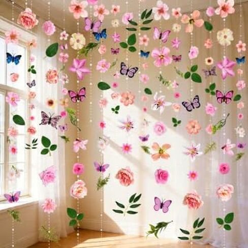5pcs 36 ft Flower Garland Artificial Hanging Wildflower Garland Fake Silk Flower Vines Floral Garlands with Butterfly for Spring Summer Wedding Bridal Birthday Grad Party Backdrop Background Decor in Saudi Arabia