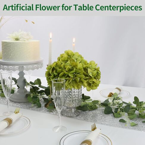 64 PCS Hydrangea Artificial Flowers - Faux Hydrangeas Full Realistic Silk Flowers Heads with Stems for Wedding Centerpiece Home Garden Baby Shower Party Decoration (Green) in Saudi Arabia