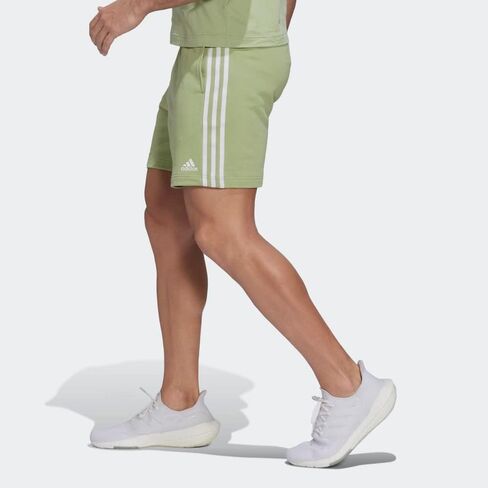 adidas Mens Training Grow Positivity Cotton 3-Stripes Shorts, Magic Lime/White, Large in Kuwait