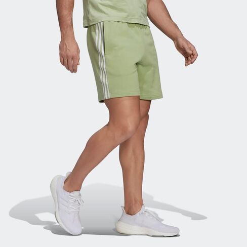 adidas Mens Training Grow Positivity Cotton 3-Stripes Shorts, Magic Lime/White, Large in Kuwait