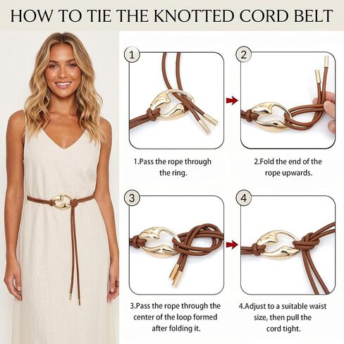 LIMHOO Women's Knotted Skinny Waist Belt PU Leather Double Rope Thin Belts with Alloy Ring Buckle for Dresses in Saudi Arabia