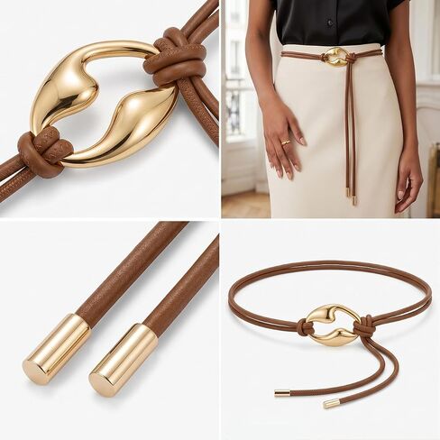 LIMHOO Women's Knotted Skinny Waist Belt PU Leather Double Rope Thin Belts with Alloy Ring Buckle for Dresses in Saudi Arabia