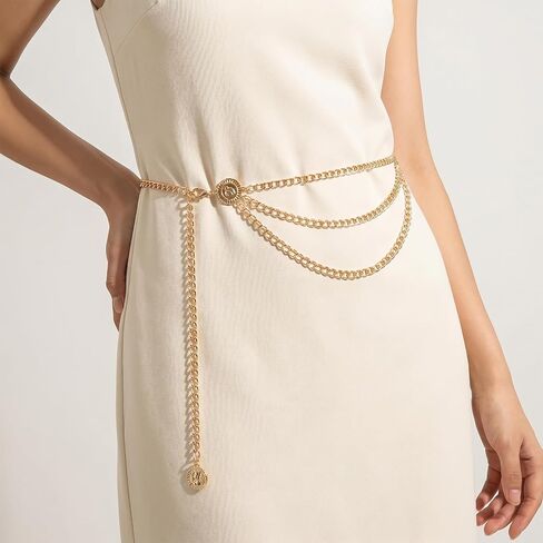 Gold Chain Belt for Women, Adjustable Multilayer Belt Chains, Fashion Metal Waist Chain for Dresses, Jeans, Pants and Trousers in Saudi Arabia