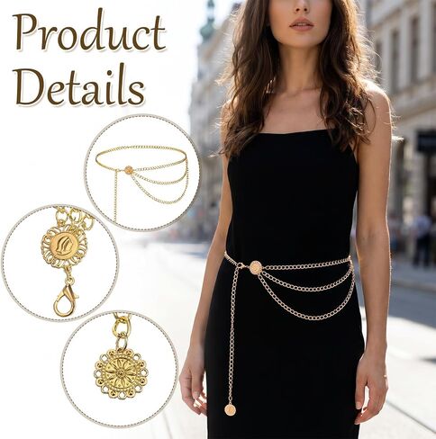 Gold Chain Belt for Women, Adjustable Multilayer Belt Chains, Fashion Metal Waist Chain for Dresses, Jeans, Pants and Trousers in Saudi Arabia