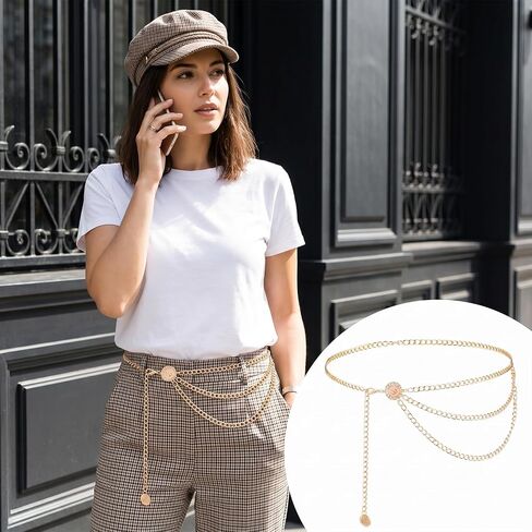 Gold Chain Belt for Women, Adjustable Multilayer Belt Chains, Fashion Metal Waist Chain for Dresses, Jeans, Pants and Trousers in Saudi Arabia