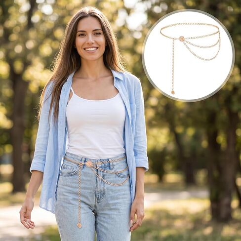 Gold Chain Belt for Women, Adjustable Multilayer Belt Chains, Fashion Metal Waist Chain for Dresses, Jeans, Pants and Trousers in Saudi Arabia