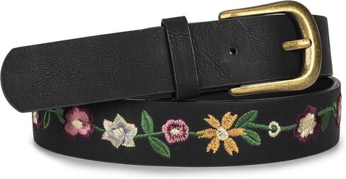 Eohak Women's Floral Embroidered Leather Belt Vintage Boho Style Waist Belt with Antique Gold Buckle for Jeans Dresses in Kuwait