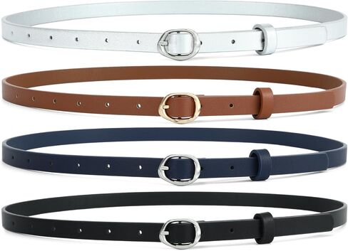 HOTWILL 4 Pack Women Skinny Belt for Dresses Jeans Pants Faux Leather Thin Waist Belts with Gold/Silver Oval Buckle in Saudi Arabia