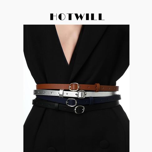 HOTWILL 4 Pack Women Skinny Belt for Dresses Jeans Pants Faux Leather Thin Waist Belts with Gold/Silver Oval Buckle in Saudi Arabia