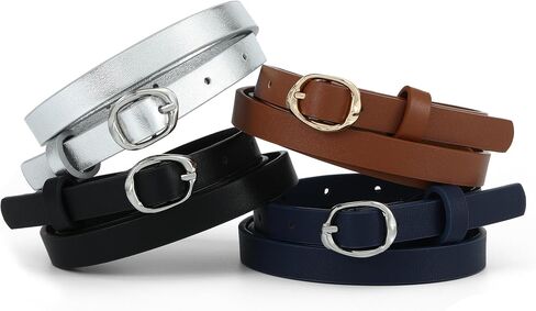 HOTWILL 4 Pack Women Skinny Belt for Dresses Jeans Pants Faux Leather Thin Waist Belts with Gold/Silver Oval Buckle in Saudi Arabia