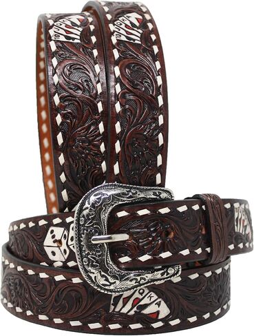Cowboy Cowgirl Poker Western 1-1/2" Wide Hand Tooled Leather Belt 26FKPoker in Kuwait
