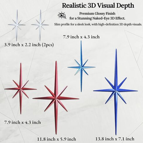 Merriva 6 Pack Patriotic Metal Starburst Wall Decor, Red White Blue Mid Century Modern Star Wall Art for 4th of July Independence Day, Retro Atomic Metal Sculptures for Home Living Room Bedroom Decor in Saudi Arabia