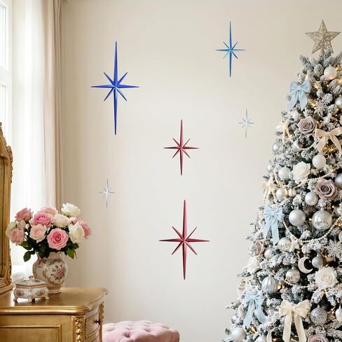 Merriva 6 Pack Patriotic Metal Starburst Wall Decor, Red White Blue Mid Century Modern Star Wall Art for 4th of July Independence Day, Retro Atomic Metal Sculptures for Home Living Room Bedroom Decor in Saudi Arabia