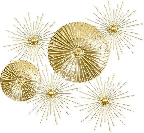 Yudlto 6 Pcs Gold Wall Decor Set, Modern Metal Starburst Radial Plate Wall Art, Gold Metal Hanging Decor for Living Room Bedroom Bathroom Office in Saudi Arabia