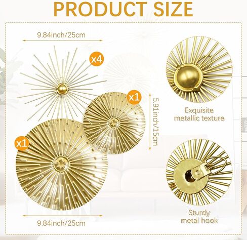 Yudlto 6 Pcs Gold Wall Decor Set, Modern Metal Starburst Radial Plate Wall Art, Gold Metal Hanging Decor for Living Room Bedroom Bathroom Office in Saudi Arabia