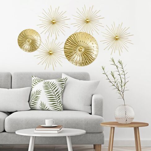 Yudlto 6 Pcs Gold Wall Decor Set, Modern Metal Starburst Radial Plate Wall Art, Gold Metal Hanging Decor for Living Room Bedroom Bathroom Office in Saudi Arabia