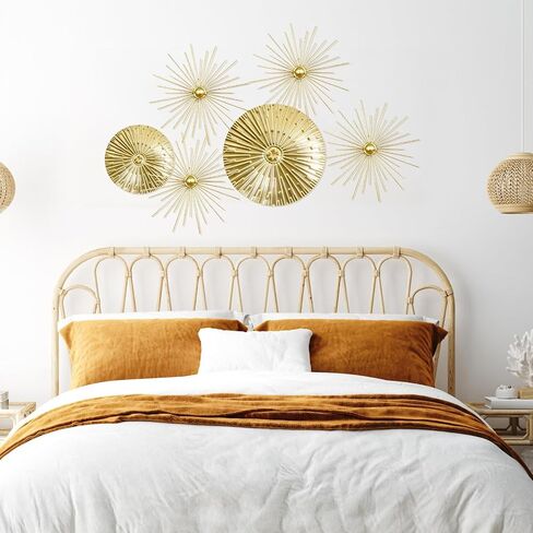 Yudlto 6 Pcs Gold Wall Decor Set, Modern Metal Starburst Radial Plate Wall Art, Gold Metal Hanging Decor for Living Room Bedroom Bathroom Office in Saudi Arabia