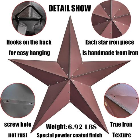 JoyEvy 58" Large Barn Star Wall Decor,Metal Red Stars Rustic Vintage Western Country Farmhouse Home Indoor or Outdoor Wall Decoration,Texas Stars for House Art Décor in Saudi Arabia