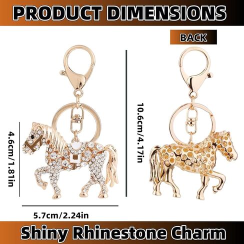 WenTigDY Horse Bag Pendant, Purse Charms,1.81×2.24 in Horse Charm, Gold Rhinestone Keychain, Cute Horse Purse Key Ring Chain Sparkling Crystal Charming for Lady Girlfriend in Saudi Arabia
