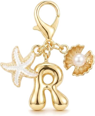 Angyape Bubble Letter Initial Keychain for Women Summer Beach Keychain Gold Bag Charms for Handbags Purse Accessories Gifts in Kuwait