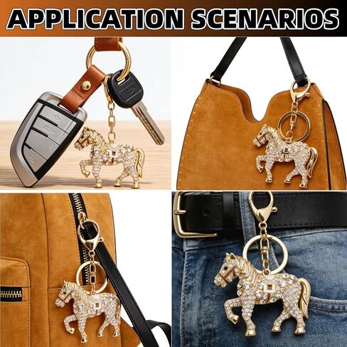 WenTigDY Horse Bag Pendant, Purse Charms,1.81×2.24 in Horse Charm, Gold Rhinestone Keychain, Cute Horse Purse Key Ring Chain Sparkling Crystal Charming for Lady Girlfriend in Saudi Arabia