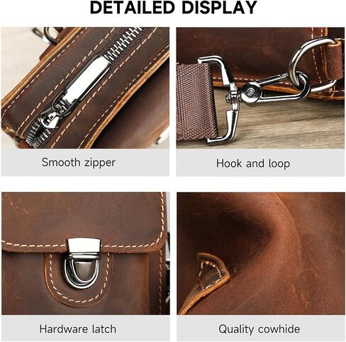 Mens Leather Phone Holster, Belt Pouch Fits 7 Inch Phone, Brown | Cowhide, Crossbody Carry, Waist Clip, Shoulder Strap, Zipper Pocket, Front Latch, Compact Daily Essentials in Saudi Arabia