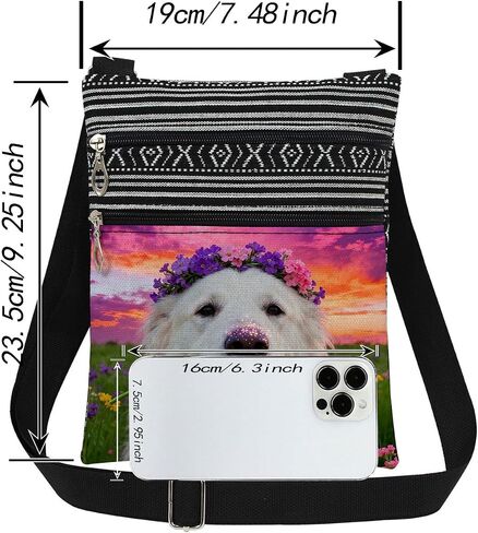 Pyrenees Mountain Dog with Floral Print Messenger Bag Outdoor Daily Use Great Pyrenees Purse Adjustable Strap Crossbody Bag Birthday Present for Dog Lovers Friend Sister in Kuwait