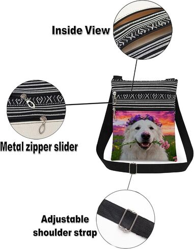 Pyrenees Mountain Dog with Floral Print Messenger Bag Outdoor Daily Use Great Pyrenees Purse Adjustable Strap Crossbody Bag Birthday Present for Dog Lovers Friend Sister in Kuwait