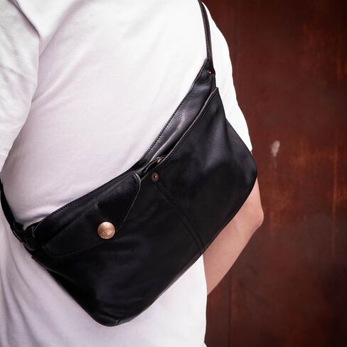 Leather Crossbody Handbag with Gold Accent Premium Leather Belt Bag - Stylish Hands-Free Fanny Pack for Everyday Adventures (Black) in Kuwait