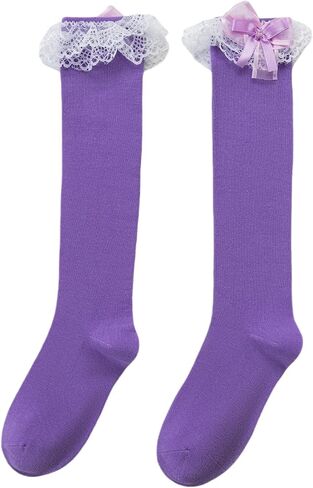 Gellwhu Women Girl's Cotton Knee High Socks with Lace Ruffle Trim Oktoberfest Lolita Kawaii Bow Calf Socks in Saudi Arabia
