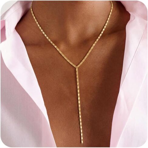 Lariat Gold Necklace for Women, Dainty Long Necklaces 14k Gold Plated Y-Shaped Layered Drop Necklaces for Women Trendy Simple Gold Jewelry for Prom Vacation Gifts in Saudi Arabia