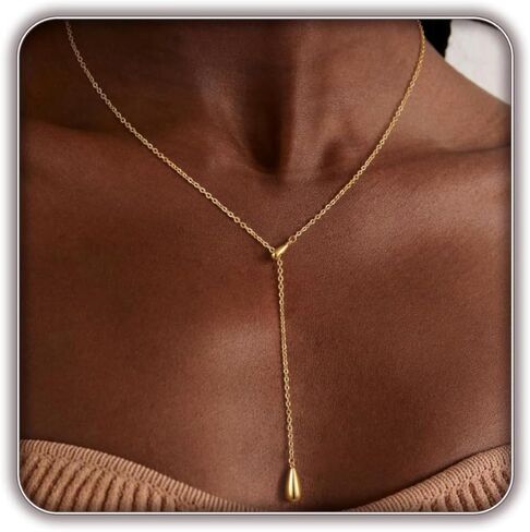 Lariat Gold Necklace for Women, Dainty Long Necklaces 14k Gold Plated Y-Shaped Layered Drop Necklaces for Women Trendy Simple Gold Jewelry for Prom Vacation Gifts in Saudi Arabia