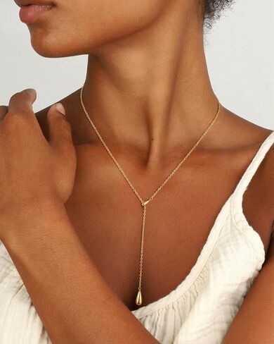 Lariat Gold Necklace for Women, Dainty Long Necklaces 14k Gold Plated Y-Shaped Layered Drop Necklaces for Women Trendy Simple Gold Jewelry for Prom Vacation Gifts in Saudi Arabia