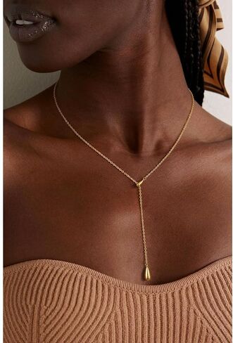 Lariat Gold Necklace for Women, Dainty Long Necklaces 14k Gold Plated Y-Shaped Layered Drop Necklaces for Women Trendy Simple Gold Jewelry for Prom Vacation Gifts in Saudi Arabia