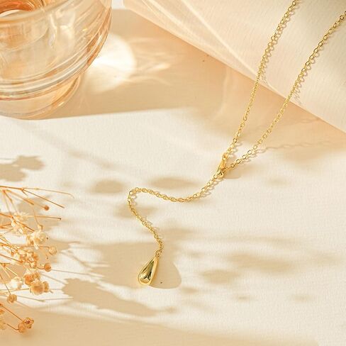 Lariat Gold Necklace for Women, Dainty Long Necklaces 14k Gold Plated Y-Shaped Layered Drop Necklaces for Women Trendy Simple Gold Jewelry for Prom Vacation Gifts in Saudi Arabia