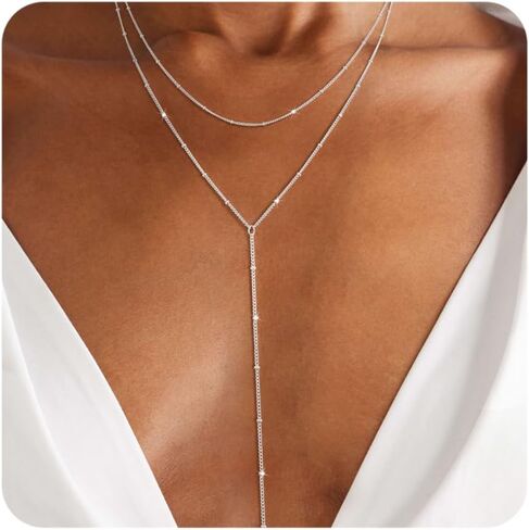 Lariat Gold Necklace for Women, Dainty Long Necklaces 14k Gold Plated Y-Shaped Layered Drop Necklaces for Women Trendy Simple Gold Jewelry for Prom Vacation Gifts in Saudi Arabia