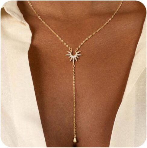 Lariat Gold Necklace for Women, Dainty Long Necklaces 14k Gold Plated Y-Shaped Layered Drop Necklaces for Women Trendy Simple Gold Jewelry for Prom Vacation Gifts in Saudi Arabia