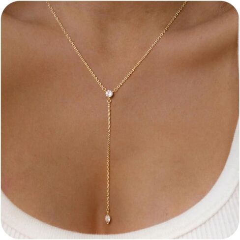 Lariat Gold Necklace for Women, Dainty Long Necklaces 14k Gold Plated Y-Shaped Layered Drop Necklaces for Women Trendy Simple Gold Jewelry for Prom Vacation Gifts in Saudi Arabia