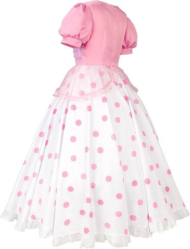 Womens Bo Peep Costume with Bonnet Hat Pink Polka Dot Dress Princess Halloween Cosplay Ball Gown for Adult L in Saudi Arabia