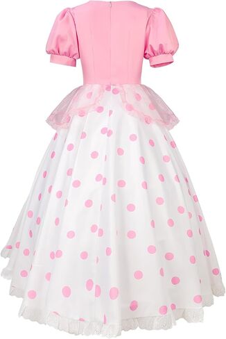 Womens Bo Peep Costume with Bonnet Hat Pink Polka Dot Dress Princess Halloween Cosplay Ball Gown for Adult L in Saudi Arabia