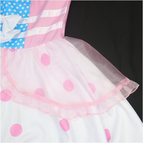 Womens Bo Peep Costume with Bonnet Hat Pink Polka Dot Dress Princess Halloween Cosplay Ball Gown for Adult L in Saudi Arabia